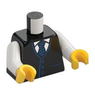 Torse, Gilet avec chemise blanche et cravate bleue, Motif imprimé boutons, bras blancs, mains jaunes (Torso, Vest with White Shirt and Blue Tie, Buttons Print, White Arms, Yellow Hands)