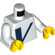 Torse, bleu foncé V motif imprimé, bras blancs, mains jaunes (Torso, Dark Blue V Print, White Arms, Yellow Hands)