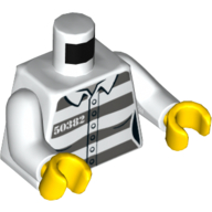 Visuel indicatif Rebrickable de Torse, combinaison de prison avec rayures gris foncé et motif imprimé '50382', bras blancs, mains jaunes (Torso, Prison Jumpsuit with Dark Bluish Gray Stripes and '50382' Print, White Arms, Yellow Hands)