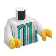Torse, Chemise avec motif imprimé rayures verticales rose foncé et turquoise foncé, bras blancs, mains jaunes (Torso, Shirt with Dark Pink and Dark Turquoise Vertical Stripes Print, White Arms, Yellow Hands)