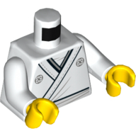 Torse, robe, avec emblèmes gris bleuté clair sur les épaules motif imprimé, bras blancs, mains jaunes (Torso, Robe, with Light Bluish Gray Emblems on Shoulders Print, White Arms, Yellow Hands)