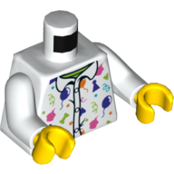 Torse, chemise avec ballons multicolores et motif imprimé confettis, bras blancs, mains jaunes (Torso, Shirt with Multicolored Balloons and Confetti Print, White Arms, Yellow Hands)