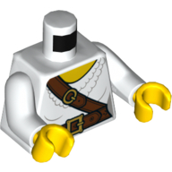 Visuel indicatif Rebrickable de Torse, tunique avec bandoulière marron rougeâtre et motif imprimé ceinture, bras blancs, mains jaunes (Torso, Tunic with Reddish Brown Shoulder Strap and Belt Print, White Arms, Yellow Hands)
