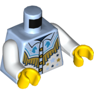 Visuel indicatif Rebrickable de Torse, chemise, Étoiles, Têtes de cheval, Motif imprimé frange or, bras blancs, mains jaunes (Torso, Shirt, Stars, Horse Heads, Gold Fringe Print, White Arms, Yellow Hands)