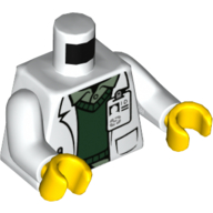Torse, blouse de laboratoire, badge d'identité, pull vert foncé, motif : chemise vert sable, bras blancs, mains jaunes (Torso, Lab Coat, ID Badge, Dark Green Sweater, Sand Green Shirt Print, White Arms, Yellow Hands)