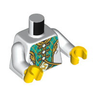 Torse, tunique, panneau turquoise foncé, motif imprimé or, bras blancs, mains jaunes (Torso, Tunic, Dark Turquoise Panel, Gold Trim Print, White Arms, Yellow Hands)