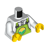 Torse, salopette, vert citron avec épicerie Logo imprimé, bras blancs, mains jaunes (Torso, Overalls, Lime with Grocery Store Logo Print, White Arms, Yellow Hands)