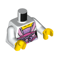 Torse, robe, Rose vif et rose foncé ceinture, lavande moyen Bow, motif imprimé col jaune, bras blancs, mains jaunes (Torso, Robe, Bright Pink and Dark Pink Waistband, Medium Lavender Bow, Yellow Neck Print, White Arms, Yellow Hands)