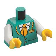 Visuel indicatif Rebrickable de Torse, veste de conducteur, écharpe / cravate orange clair vif, étiquette de nom, billets en motif imprimé poche, bras blancs, mains jaunes (Torso, Conductor Jacket, Bright Light Orange Scarf/Tie, Nametag, Tickets in Pocket Print, White Arms, Yellow Hands)