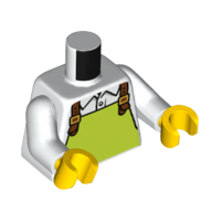 Visuel indicatif Rebrickable de Torse, chemise, tablier en vert citron, motif imprimé sangles brun rougeâtre, bras blancs, mains jaunes (Torso, Shirt, Lime Apron, Reddish Brown Straps Print, White Arms, Yellow Hands)
