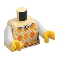 Torse, pull, argyle, orange et brillant diamants orange clair imprimé, bras blancs, mains jaunes (Torso, Sweater, Argyle, Orange and Bright Light Orange Diamonds Print, White Arms, Yellow Hands)