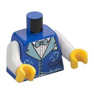 Visuel indicatif Rebrickable de Torse, veste, revers moyen azur, noeud papillon, chemise blanche motif imprimé, bras blancs, mains jaunes (Torso, Jacket, Medium Azure Lapels, Bow Tie, White Shirt Print, White Arms, Yellow Hands)