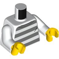 Torse, pull prison, motif : rayures gris bleuté foncé, bras blancs, mains jaunes (Torso, Prison Sweater, Dark Bluish Gray Stripes Print, White Arms, Yellow Hands)