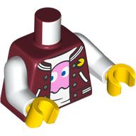Visuel indicatif Rebrickable de Torse, veste, garniture blanche, chemise blanche avec motif imprimé pac-man fantôme rose vif, bras blancs, mains jaunes (Torso, Jacket, White Trim, White Shirt with Bright Pink PAC-MAN Ghost Print, White Arms, Yellow Hands)