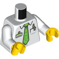 Visuel indicatif Rebrickable de Torse, badge id, stylos en poche, motif : cravate vert vif, bras blancs, mains jaunes (Torso, ID Badge, Pens in Pocket, Bright Green Tie Print, White Arms, Yellow Hands)
