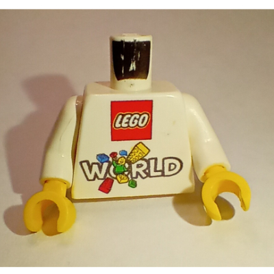 Visuel indicatif Rebrickable de Torse, 'LEGO World', '2016 Ik was erbij! www.LEGOWORLD.nl' sur Motif imprimé dos, bras blancs, mains jaunes (Torso, 'LEGO World', '2016 Ik was erbij! www.LEGOWORLD.nl' on Back Print, White Arms, Yellow Hands)