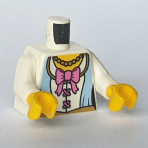 Torse, veste, chemise blanche, Arc rose foncé / 2013 Le LEGO boutique Des Peres, MO Arrière motif imprimé, bras blancs, mains jaunes (Torso, Jacket, White Shirt, Dark Pink Bow / 2013 The LEGO Store Des Peres, MO Back Print, White Arms, Yellow Hands)