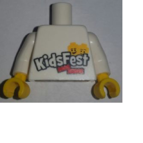 Visuel indicatif Rebrickable de Torse, LEGO KidsFest 2 Têtes de figurines et 2 Briques rouges imprimés, bras blancs, mains jaunes (Torso, LEGO KidsFest 2 Minifigure Heads and 2 Red Bricks Print, White Arms, Yellow Hands)