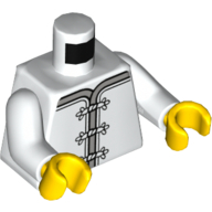 Visuel indicatif Rebrickable de Torse, robe avec fermoirs gris / Fleur rouge sur motif imprimé dos, bras blancs, mains jaunes (Torso, Robe with Gray Clasps / Red Flower on Back Print, White Arms, Yellow Hands)
