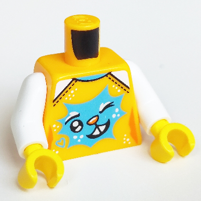 Visuel indicatif Rebrickable de Torse, chemise, décorations moyen azur motif imprimé, bras blancs, mains jaunes (Torso, Shirt, Medium Azure Decorations Print, White Arms, Yellow Hands)