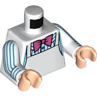 Visuel indicatif Rebrickable de Torse, tablier, nœud papillon rose vif, chemise rayée bleu azur foncé imprimé, bras blancs, mains nougat clair (Torso, Apron, Bright Pink Bow Tie, Dark Azure Striped Shirt Print, White Arms, Light Nougat Hands)
