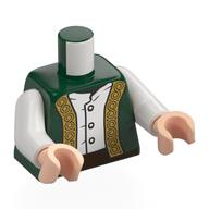 Visuel indicatif Rebrickable de Torse, veste, Or Garniture, Chemise boutonnée blanche, motif : pantalon noir, bras blancs, mains nougat clair (Torso, Jacket, Gold Trim, White Buttoned Shirt, Black Pants Print, White Arms, Light Nougat Hands)