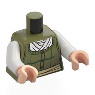 Torse, pull, lignes vert foncé, chemise blanche, motif : ceinture beige, bras blancs, mains nougat clair (Torso, Sweater, Dark Green Lines, White Shirt, Tan Belt Print, White Arms, Light Nougat Hands)