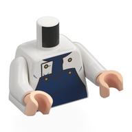 Torse, veste de chef, salopette bleu foncé, motif imprimé bouton or, bras blancs, mains nougat clair (Torso, Chef Jacket, Dark Blue Overall, Gold Button Print, White Arms, Light Nougat Hands)