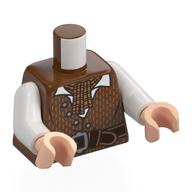 Torse, tunique, rayures dorées, foulard, chemise blanche, motif imprimé ceinture marron foncé, bras blancs, mains nougat clair (Torso, Tunic, Gold Stripes, Scarf, White Shirt, Dark Brown Belt Print, White Arms, Light Nougat Hands)