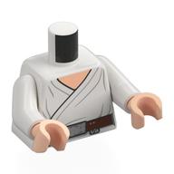 Visuel indicatif Rebrickable de Torse, robe Jedi blanche, Ceinture marron rougeâtre, Boucle de ceinture argentée, Motif imprimé poitrine de nougat clair, bras blancs, mains nougat clair (Torso, White Jedi Robe, Reddish Brown Belt, Silver Belt Buckle, Light Nougat Chest Print, White Arms, Light Nougat Hands)