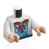 Torse, robe blanche et azur foncé, ceinture bleue, écharpe rouge, motif imprimé collier or, bras blancs, mains nougat clair (Torso, White/Dark Azure Dress, Blue Belt, Red Scarf, Gold Necklace Print, White Arms, Light Nougat Hands)