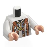 Visuel indicatif Rebrickable de Torse, robe, collier orange foncé, panneaux bleu sable, or sanctifié collier motif imprimé, bras blancs, mains nougat clair (Torso, Robe, Dark Orange Collar, Sand Blue Panels, Gold Hallows Necklace Print, White Arms, Light Nougat Hands)