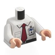 Torse, chemise, ceinture noire, cravate rouge foncé, ID Badge imprimé, bras blancs, mains nougat clair (Torso, Shirt, Black Belt, Dark Red Tie, ID Badge Print, White Arms, Light Nougat Hands)