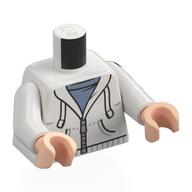 Visuel indicatif Rebrickable de Torse, sweat à capuche, lacets, fermeture à glissière argentée, motif imprimé chemise bleu sable, bras blancs, mains nougat clair (Torso, Hoody, Laces, Silver Zipper, Sand Blue Shirt Print, White Arms, Light Nougat Hands)