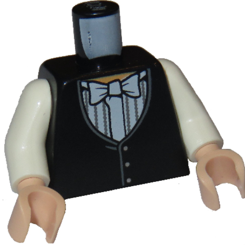Visuel indicatif Rebrickable de Torse, smoking, gilet boule yule et noeud papillon avec 3 boutons / 2 boutons motif imprimé, bras blancs, mains nougat clair (Torso, Tuxedo, Yule Ball Vest and Bow Tie with 3 Buttons / 2 Buttons Print, White Arms, Light Nougat Hands)