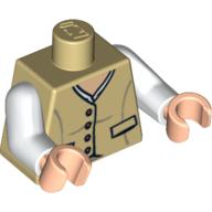 Visuel indicatif Rebrickable de Torse, gilet, 4 boutons et 2 poches motif imprimé, bras blancs, mains nougat clair (Torso, Vest, 4 Buttons and 2 Pockets Print, White Arms, Light Nougat Hands)