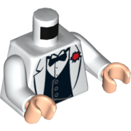 Visuel indicatif Rebrickable de Torse, Veste formelle avec noeud papillon et motif imprimé Fleur rouge, bras blancs, mains nougat clair (Torso, Jacket Formal with Bow Tie and Red Flower Print, White Arms, Light Nougat Hands)