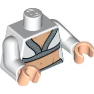 Visuel indicatif Rebrickable de Torse, col en V avec bordure argentée et motif imprimé estomac nu, bras blancs, mains nougat clair (Torso, V-Neck with Silver Trim and Bare Stomach Print, White Arms, Light Nougat Hands)