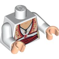Torse, chemisier avec encolure en trou de serrure, gilet orné et motif imprimé ceinture rouge, bras blancs, mains nougat clair (Torso, Blouse with Keyhole Neckline, Ornate Vest and Red Sash Print, White Arms, Light Nougat Hands)