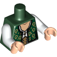 Torse, gilet avec des spirales d'or sur blanc chemisier en dentelle motif imprimé, bras blancs, mains nougat clair (Torso, Vest with Gold Spirals over White Lace Blouse Print, White Arms, Light Nougat Hands)