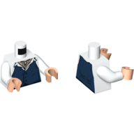 Torse, chemise avec gilet bleu foncé, collier de griffes sur le cou nougat clair motif imprimé, bras blancs, mains nougat clair (Torso, Shirt with Dark Blue Vest, Claw Necklace on Light Nougat Neck Print, White Arms, Light Nougat Hands)