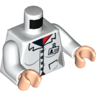 Visuel indicatif Rebrickable de Torse, Manteau de laboratoire avec 4 boutons et badge d'identité imprimé, bras blancs, mains nougat clair (Torso, Lab Coat with 4 Buttons and ID Badge Print, White Arms, Light Nougat Hands)