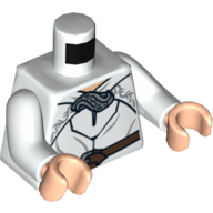 Torse, robe avec ceinture marron et motif imprimé fermoir argent, bras blancs, mains nougat clair (Torso, Robe with Brown Belt and Silver Clasp Print, White Arms, Light Nougat Hands)