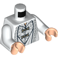 Torse, robe avec tissu argenté orné et fermoirs en or motif imprimé (sarumane), bras blancs, mains nougat clair (Torso, Robe with Ornate Silver Fabric and Gold Clasps Print (Saruman), White Arms, Light Nougat Hands)