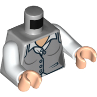 Torse, Gilet avec boutons et chemise blanche imprimé, bras blancs, mains nougat clair (Torso, Waistcoat with Buttons and White Shirt Print, White Arms, Light Nougat Hands)