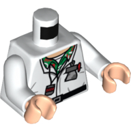 Costume torse, devo avec chronomètre et carnet devant et radiation symbole dos motif imprimé (doc brun), bras blancs, mains nougat clair (Torso, Devo Suit with Stopwatch and Notebook Front and Radiation Symbol Back Print (Doc Brown), White Arms, Light Nougat Hands)