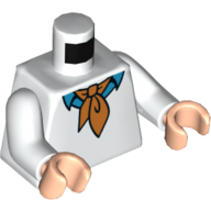 Visuel indicatif Rebrickable de Torse, pull, col chemise azur foncé et motif imprimé cravate orange, bras blancs, mains nougat clair (Torso, Sweater, Dark Azure Shirt Collar and Orange Cravat Print, White Arms, Light Nougat Hands)