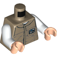 Torse, Veste avec coutures et badge d'identité imprimé, bras blancs, mains nougat clair (Torso, Jacket Vest with Seam Lines and ID Badge Print, White Arms, Light Nougat Hands)