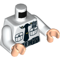 Torse, chemise, poches, cravate noire, radio, ceinture imprimé, bras blancs, mains nougat clair (Torso, Shirt, Pockets, Black Tie, Radio, Belt Print, White Arms, Light Nougat Hands)