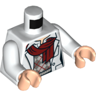Torse, Manteau de laboratoire avec écharpe rouge foncé et pull Argyle imprimé, bras blancs, mains nougat clair (Torso, Lab Coat with Dark Red Scarf and Argyle Sweater Print, White Arms, Light Nougat Hands)